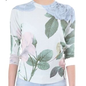 Ted Baker Rose Pastel  Floral Cotton Sweater Xl
